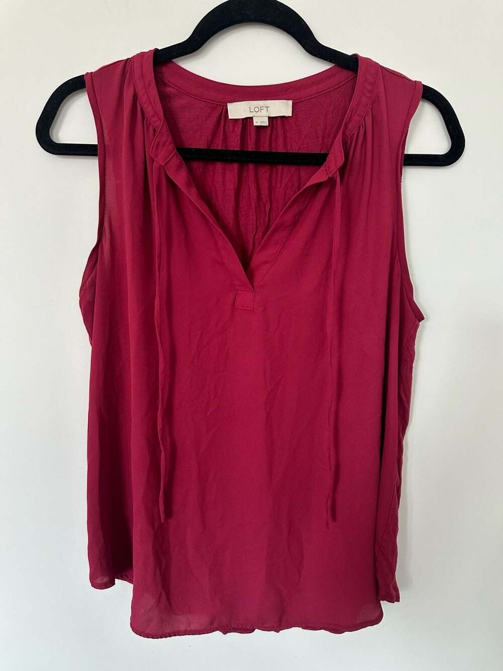LOFT Magenta Sleeveless Tie-Neck Tank Top